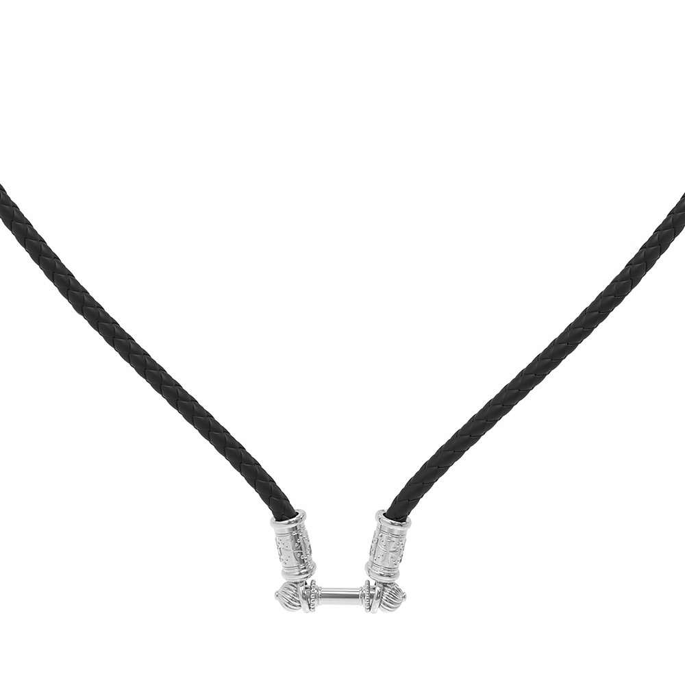 Шнурок кожаный из белого золота c кожаным шнурком