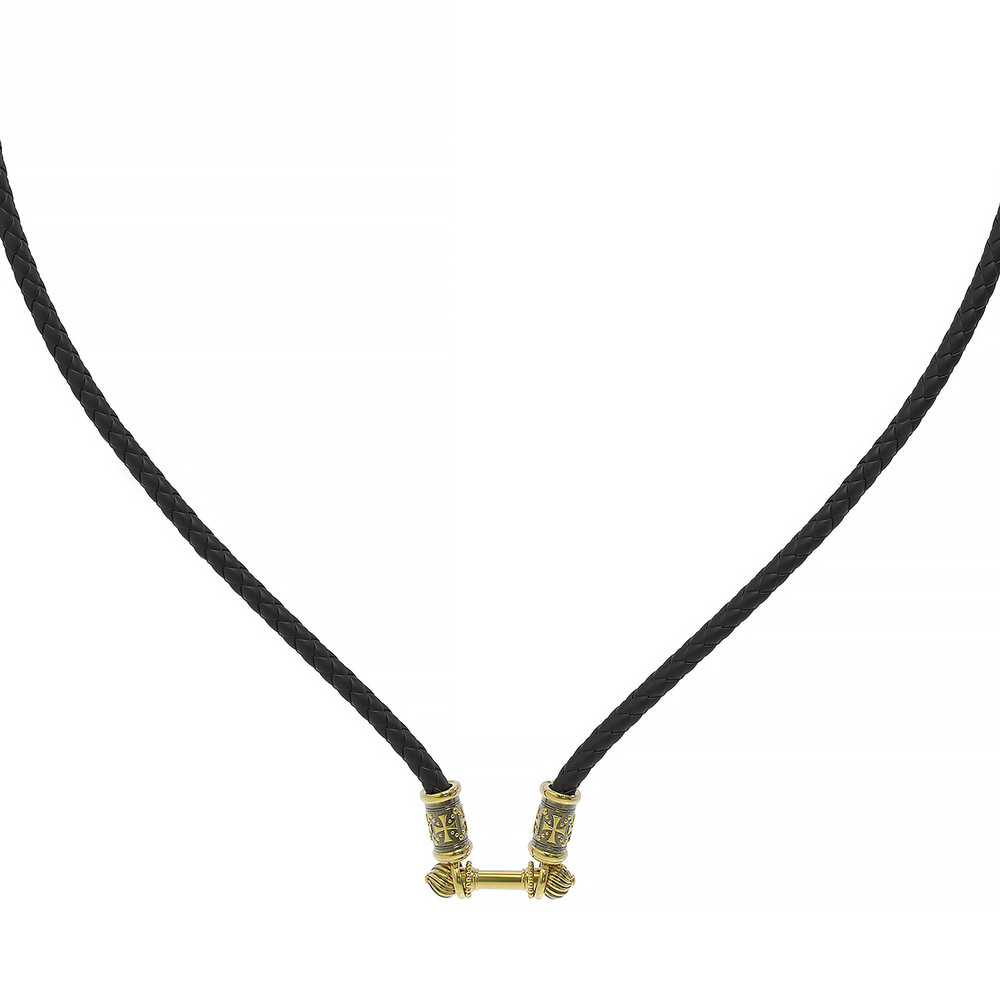 Шнурок кожаный из лимонного золота c кожаным шнурком