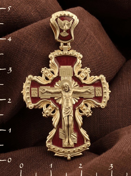 Крест из лимонного золота c эмаль