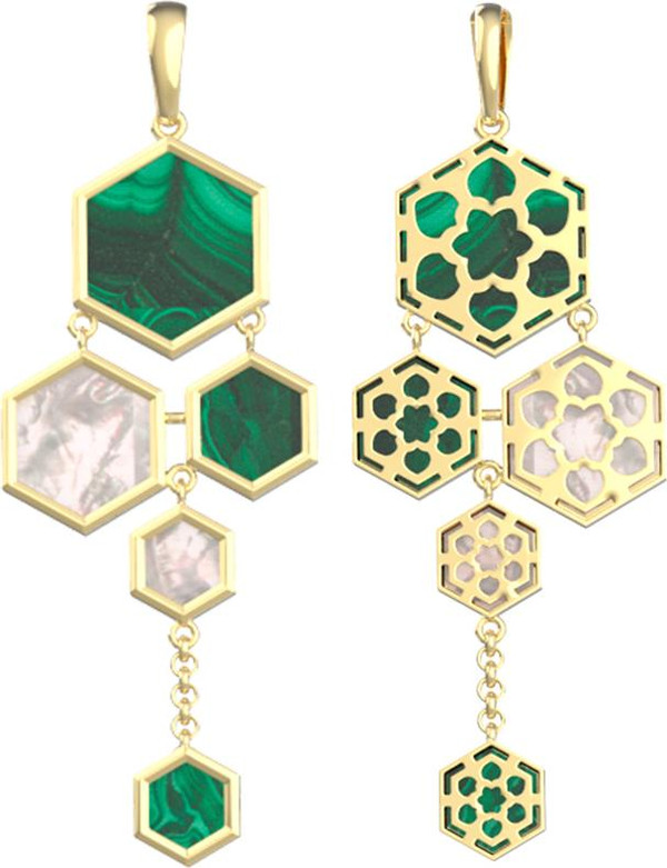 Подвеска из лимонного золота c малахитом и перламутром