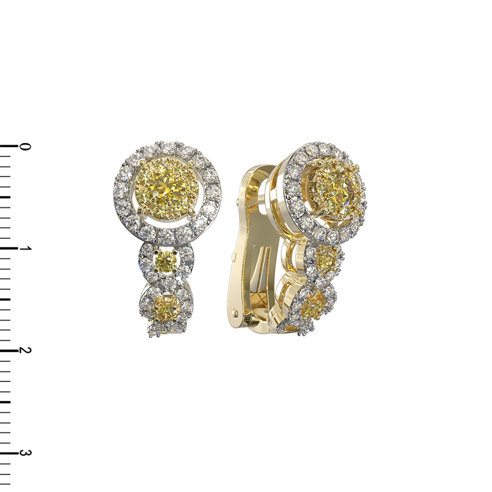 Серьги из лимонного золота c бриллиантами и сапфиром