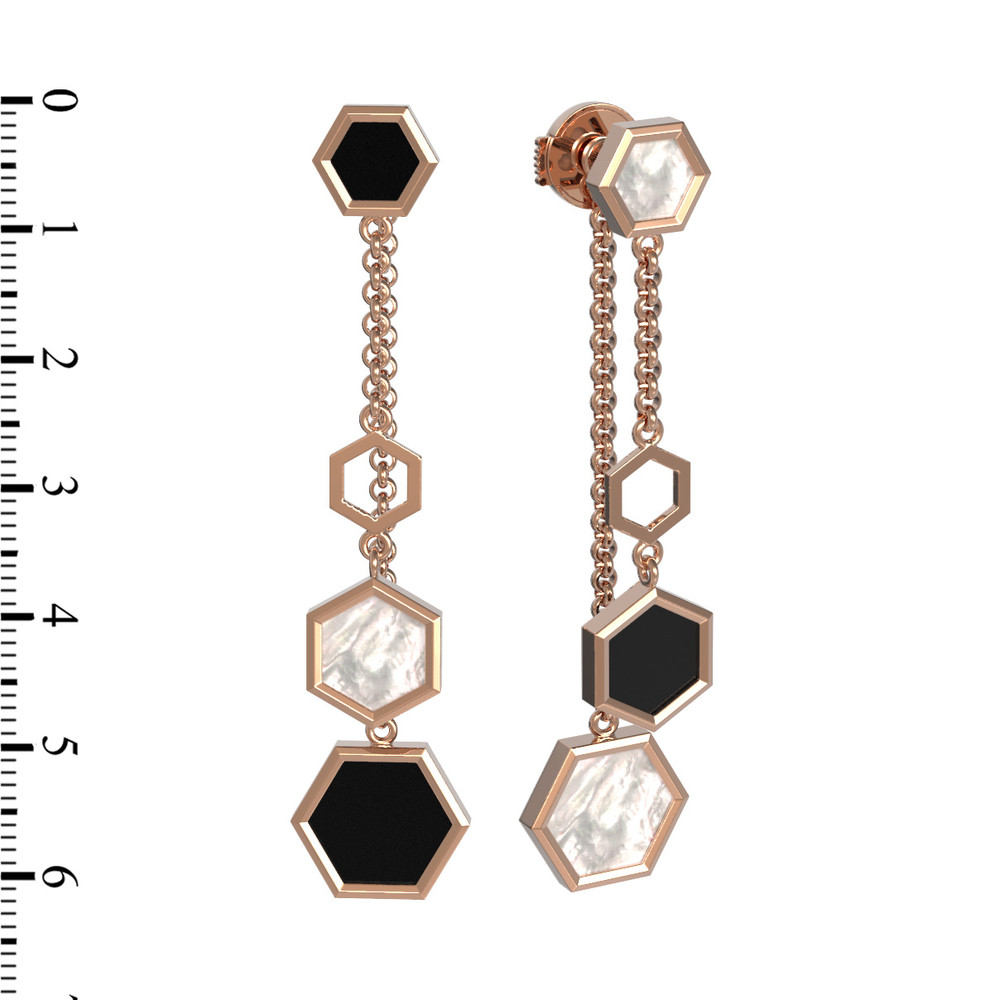 Серьги из золота c ониксом и перламутром