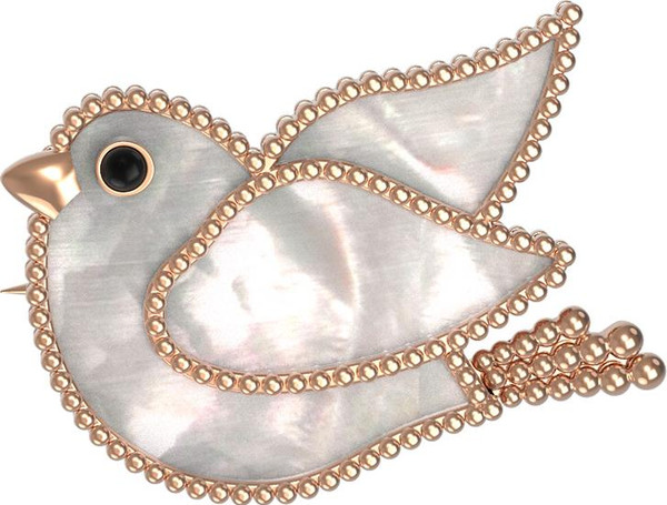 Брошь из золота c эмаль и перламутром