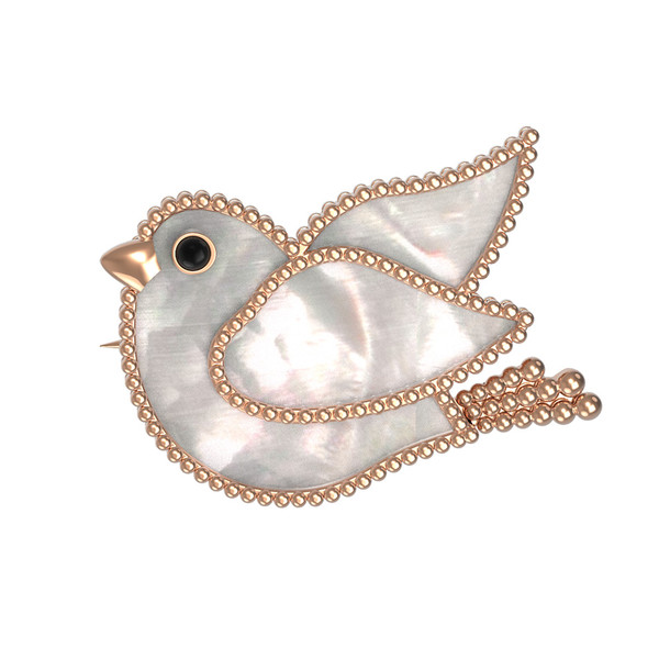 Брошь из золота c эмаль и перламутром