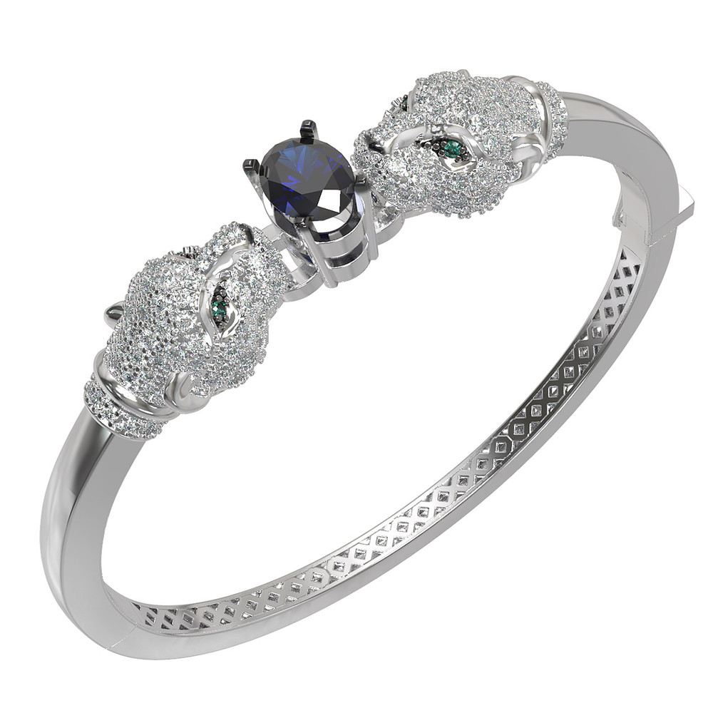 Браслет из белого золота c бриллиантами, сапфиром и изумрудом