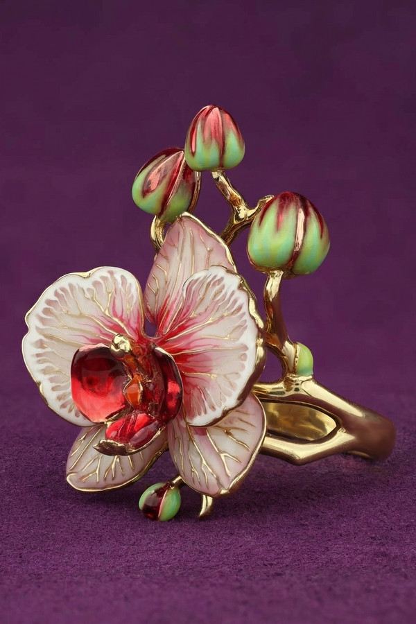 Кольцо из лимонного золота c эмаль