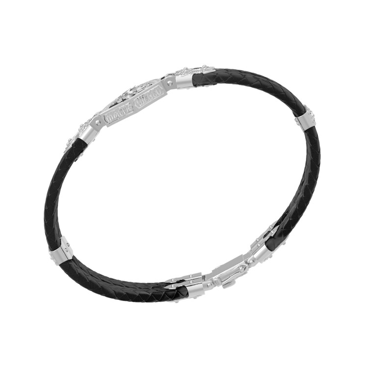 Браслет из белого золота c шнурком и ониксом