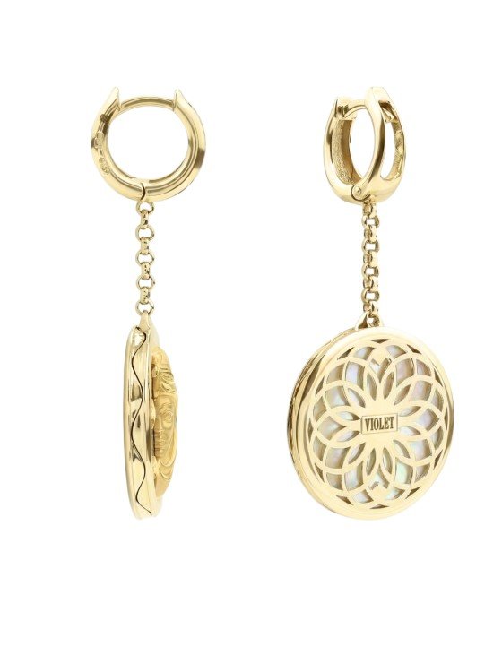 Серьги из лимонного золота c ониксом и перламутром