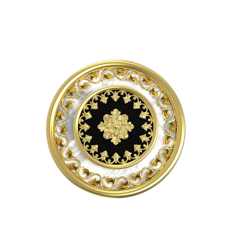 Кольцо из лимонного золота c ониксом и перламутром