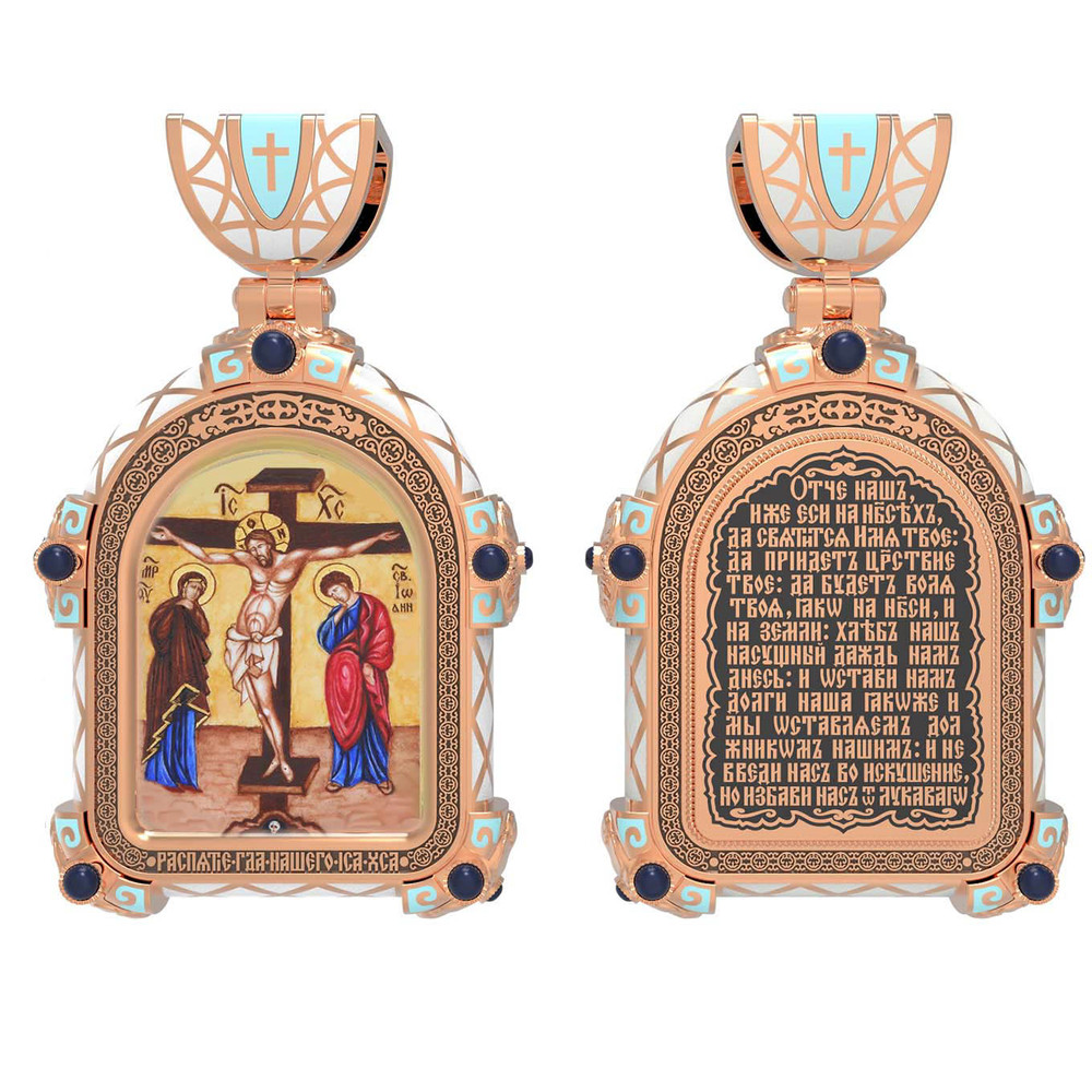 Образок из золота c эмаль , иконописью и темперой