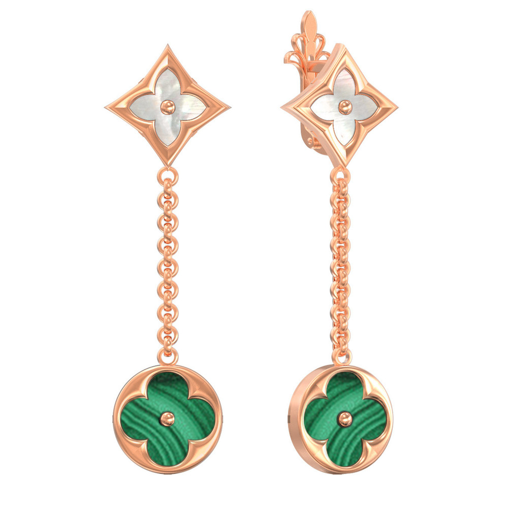 Серьги из золота c малахитом и перламутром