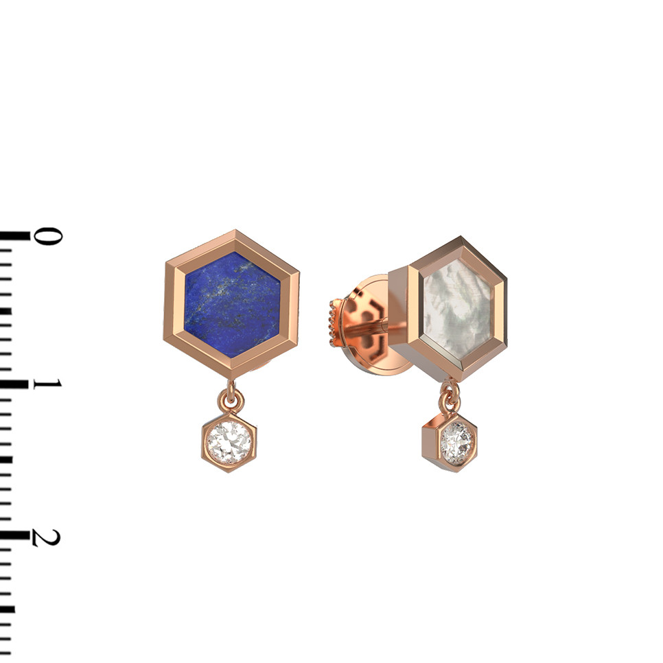 Серьги из золота c бриллиантами, лазуритом и перламутром