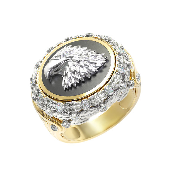 Кольцо из лимонного золота c бриллиантами и ониксом