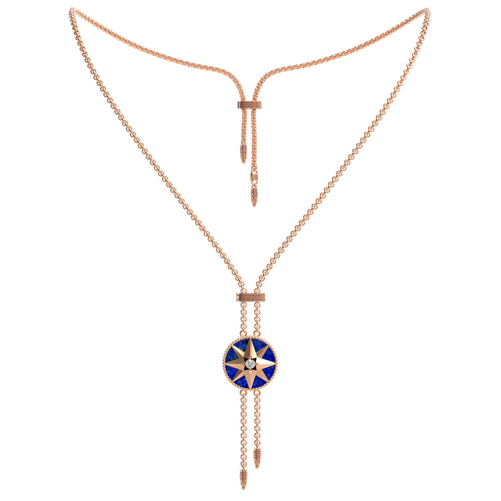 Колье из золота c фианитом, лазуритом и перламутром