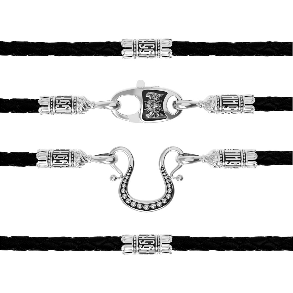 Шнурок кожаный из белого золота c кожаным шнурком