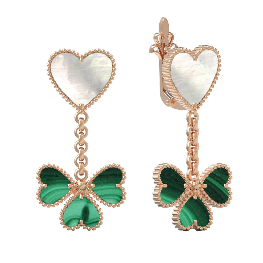 Серьги из золота c малахитом и перламутром