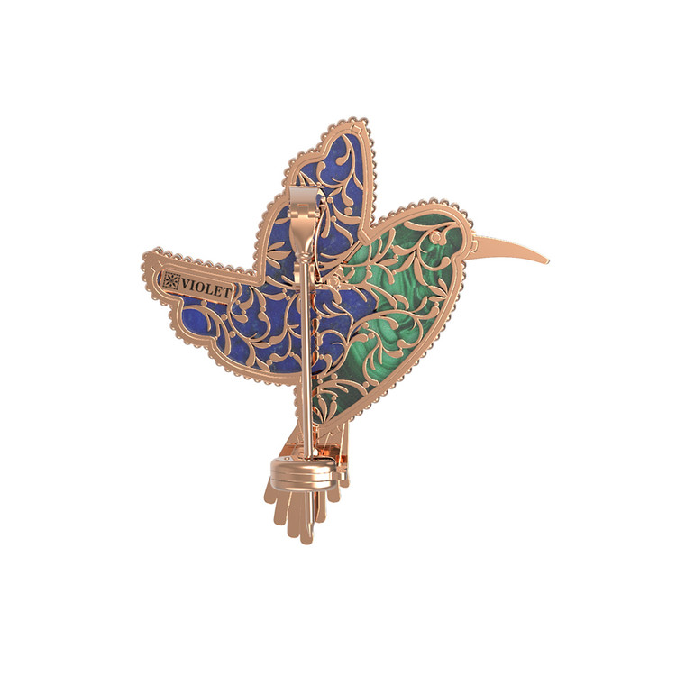 Брошь из золота c эмаль , лазуритом и малахитом