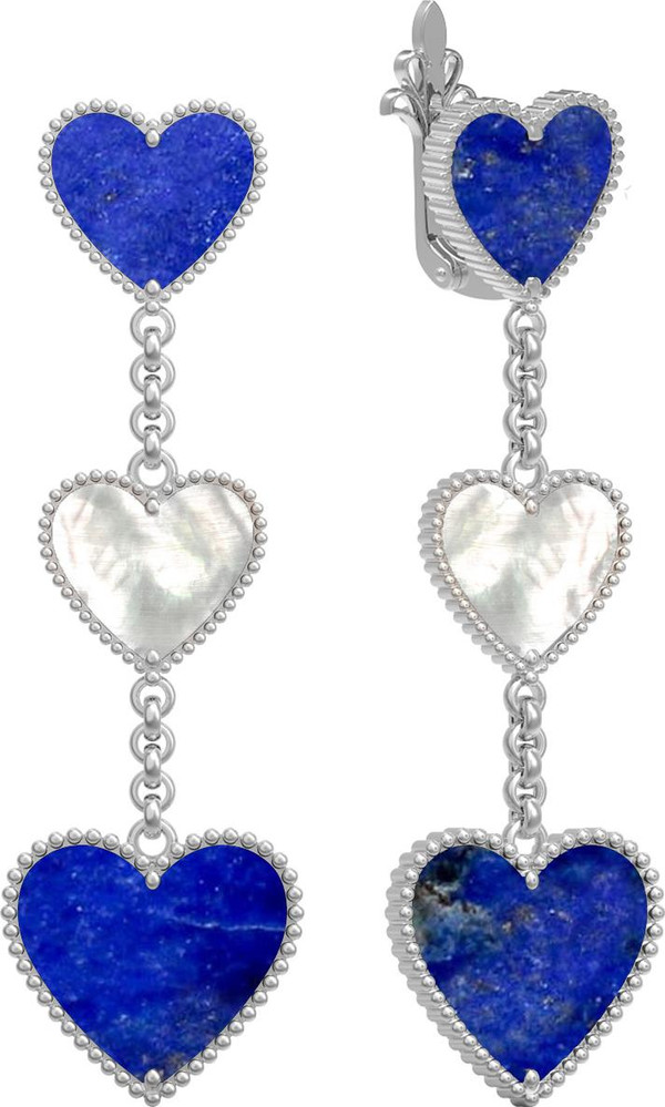 Серьги из белого золота c лазуритом и перламутром