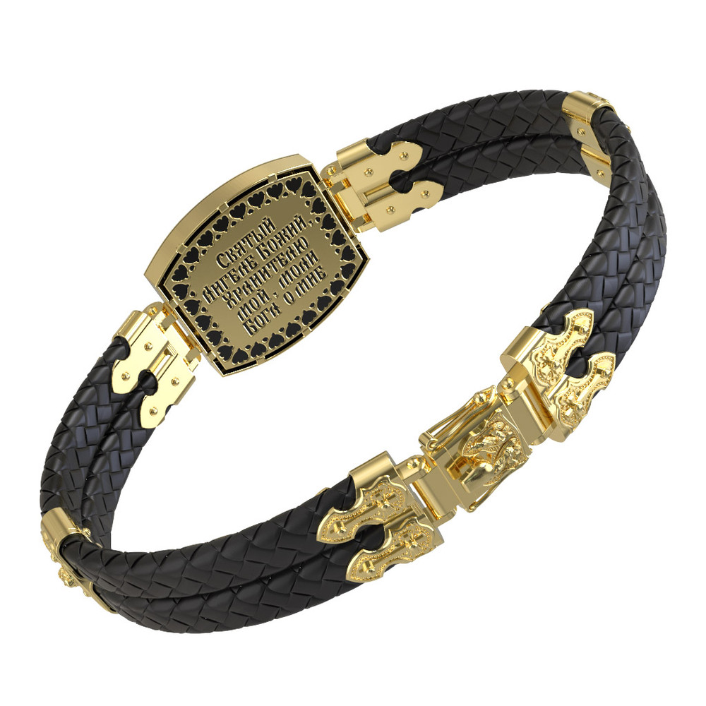 Браслет из лимонного золота c эмаль , шнурком и ониксом