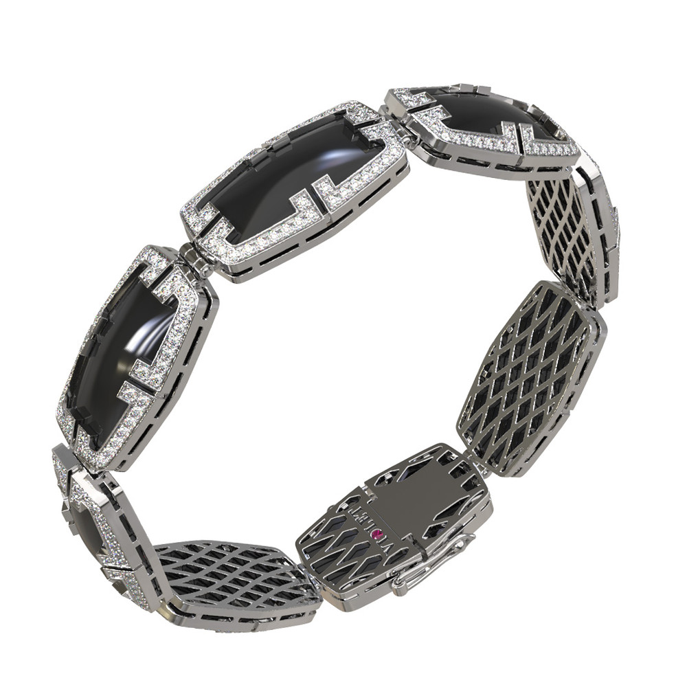 Браслет из белого золота c бриллиантами, рубином и ониксом