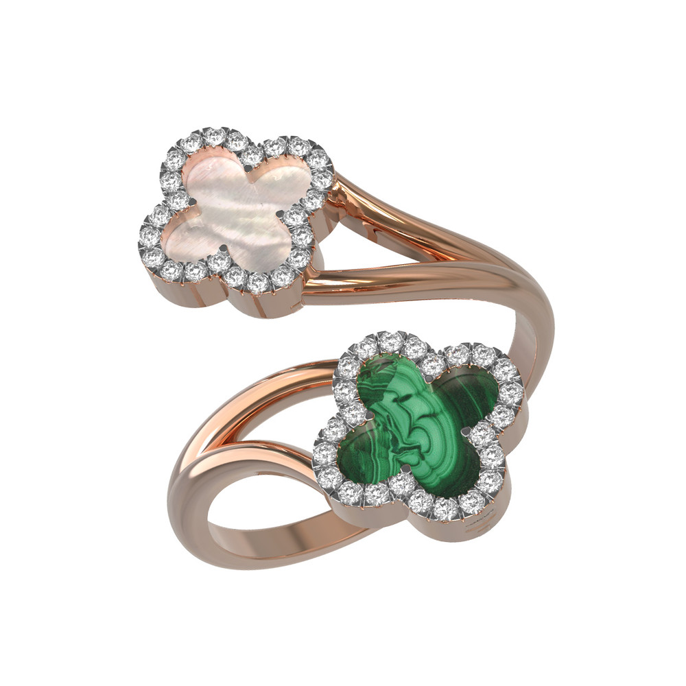 Кольцо из золота c бриллиантами, малахитом и перламутром