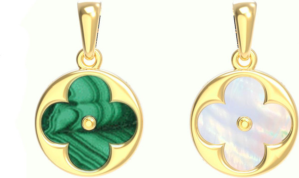 Подвеска из лимонного золота c малахитом и перламутром