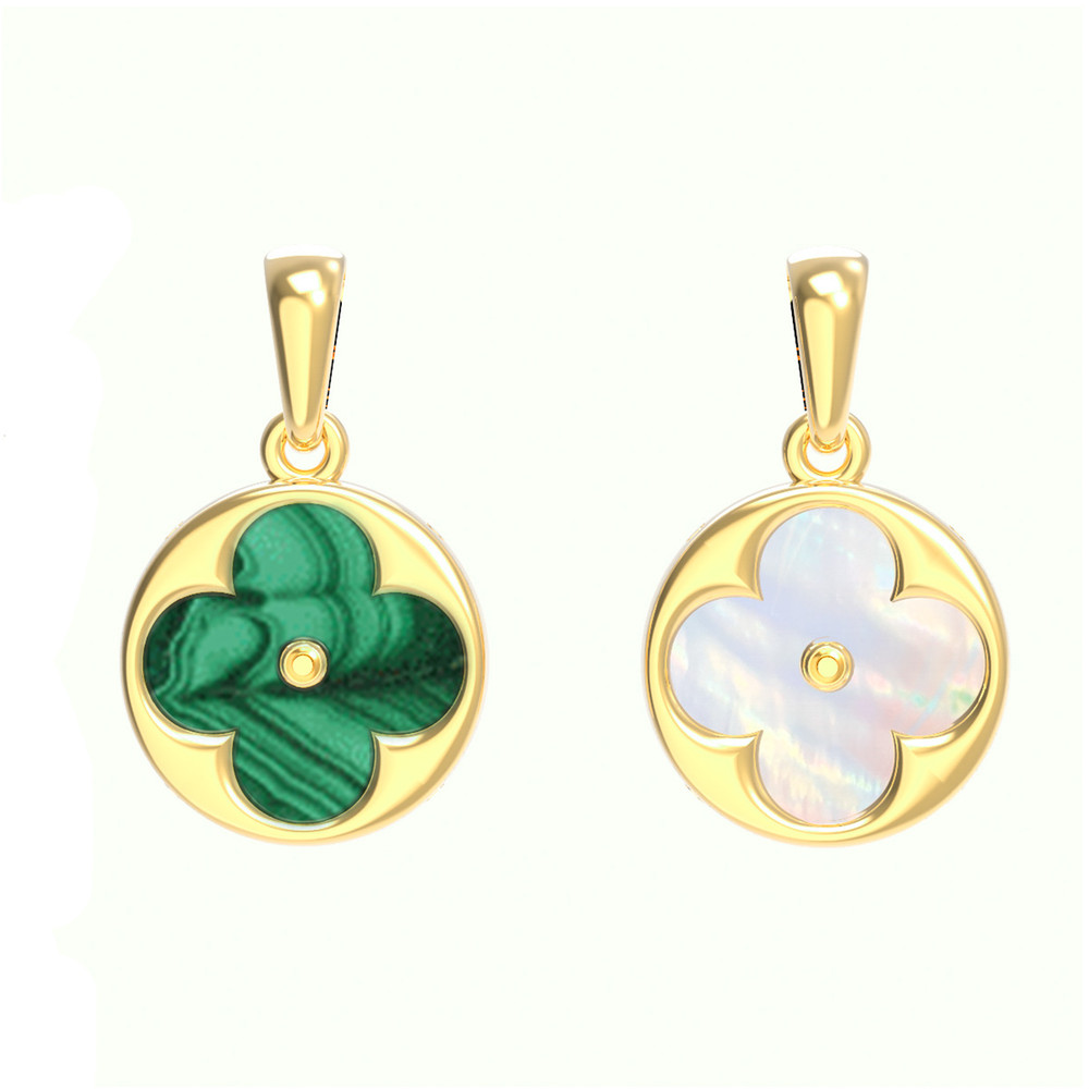 Подвеска из лимонного золота c малахитом и перламутром