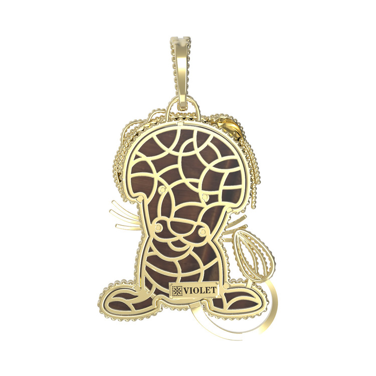 Подвеска из лимонного золота c эмаль и тигровым глазом