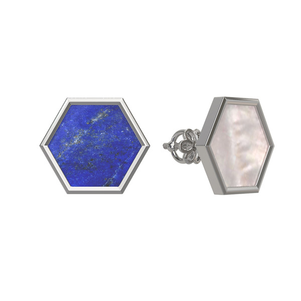 Серьги из белого золота c лазуритом и перламутром