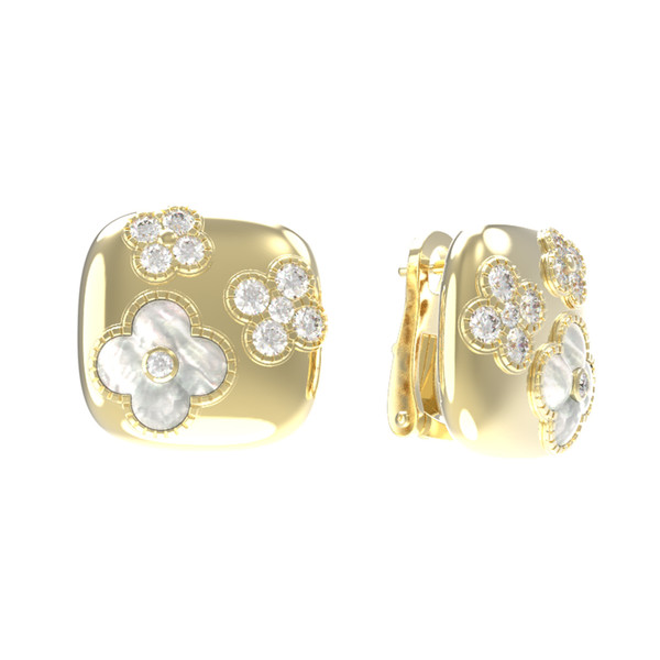 Серьги из лимонного золота c бриллиантами и перламутром