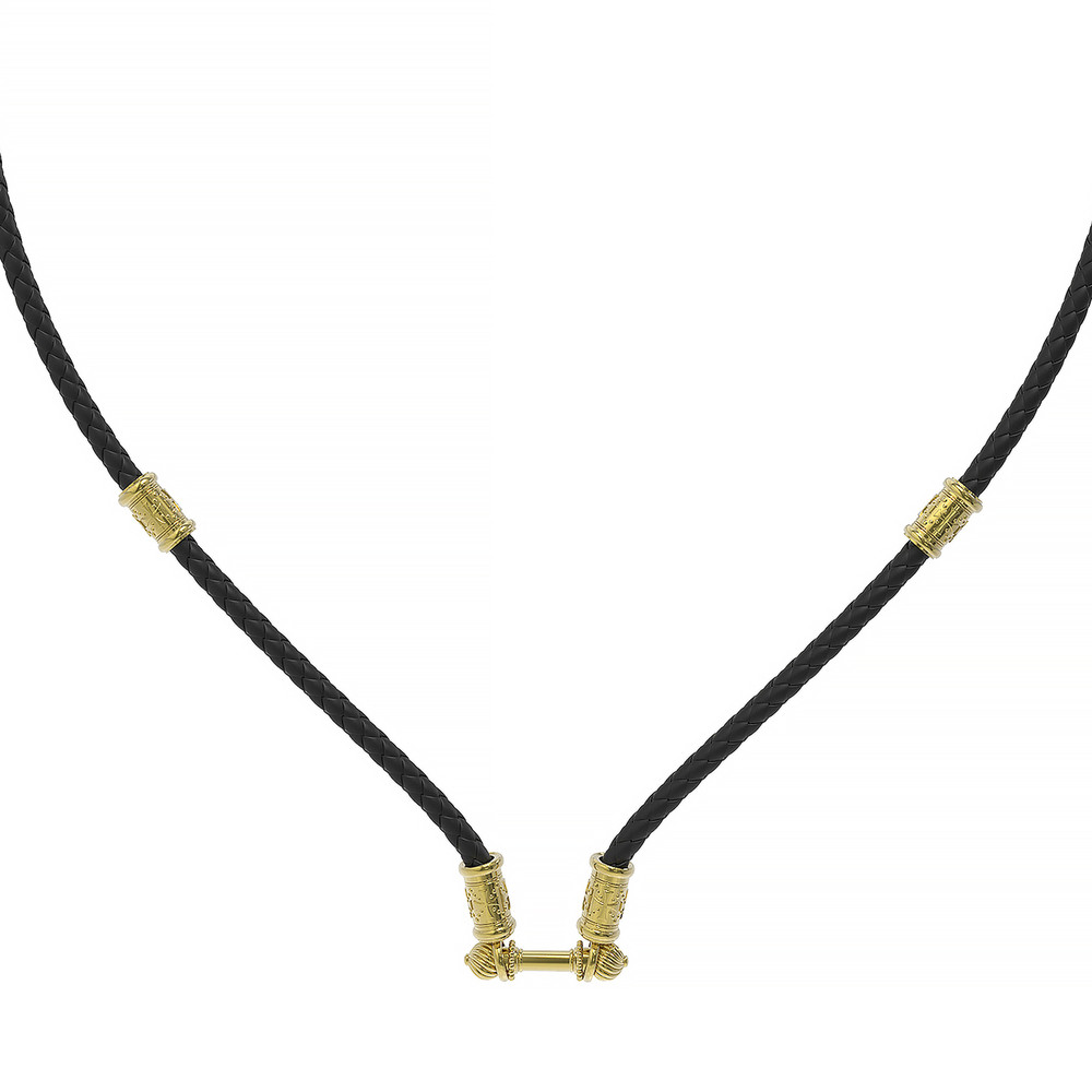 Шнурок кожаный из лимонного золота c кожаным шнурком