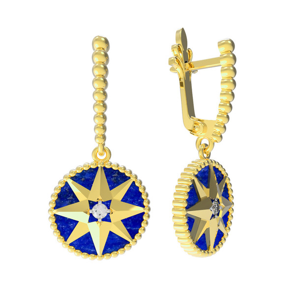 Серьги из лимонного золота c фианитом и лазуритом