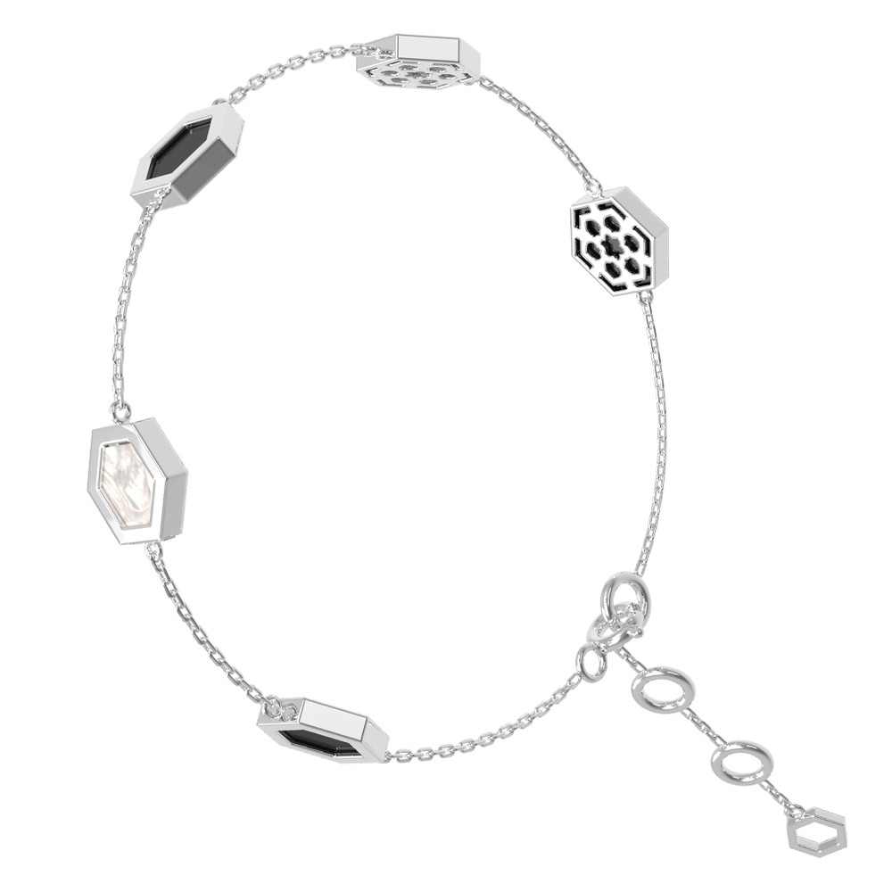 Браслет из белого золота c ониксом и перламутром