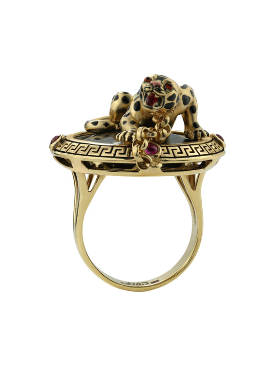 Кольцо из лимонного золота c эмаль , ониксом и рубином