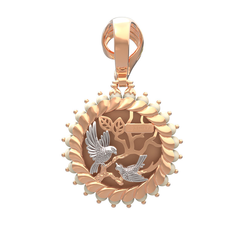 Подвеска из золота c эмаль и жемчугом