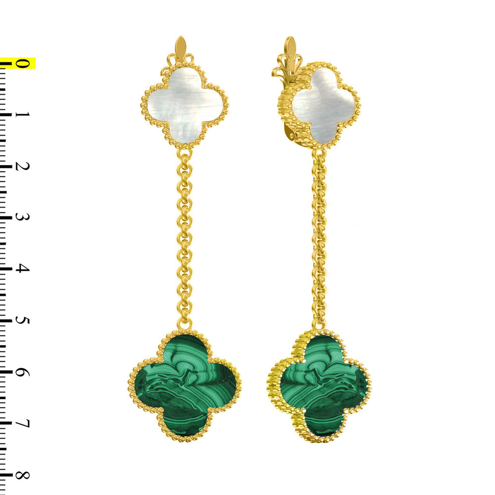 Серьги из лимонного золота c малахитом и перламутром