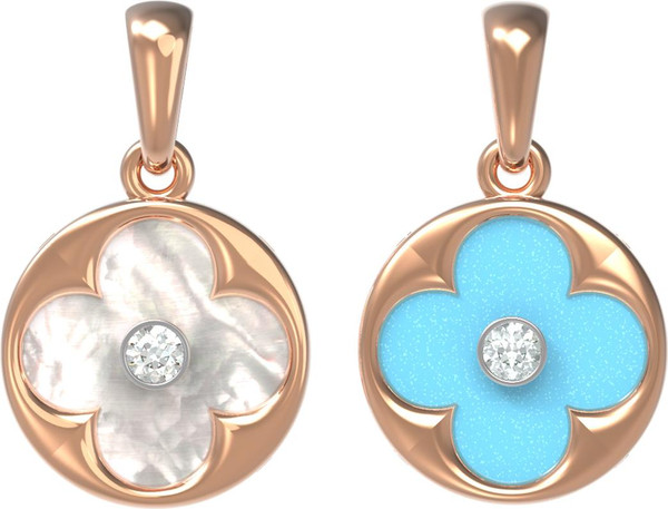Подвеска из золота c бриллиантами, бирюзой и перламутром