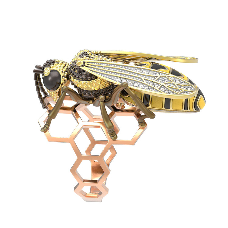 Кольцо из золота c эмаль и фианитом