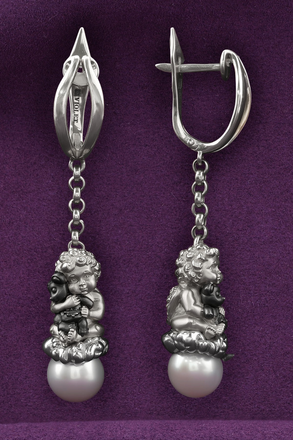 Серьги из белого золота c жемчугом