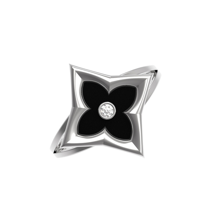 Кольцо из белого золота c бриллиантами и ониксом