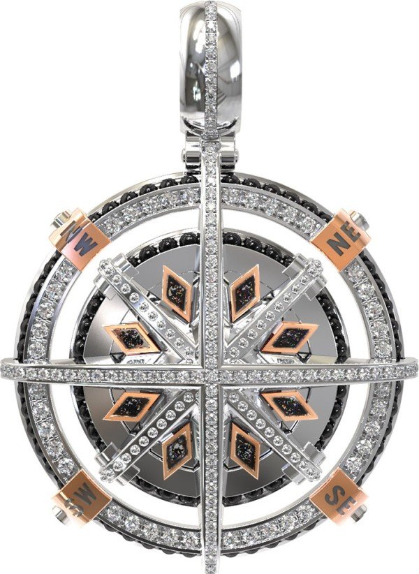 Подвеска из белого золота c эмалью, бриллиантами и ониксом