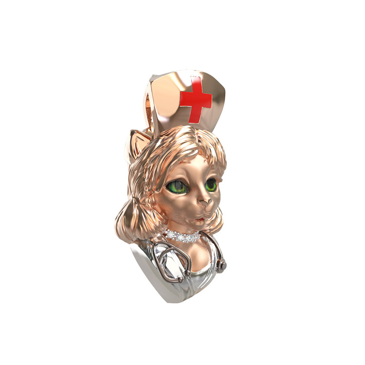 Подвеска из золота c эмаль , бриллиантами и рубином