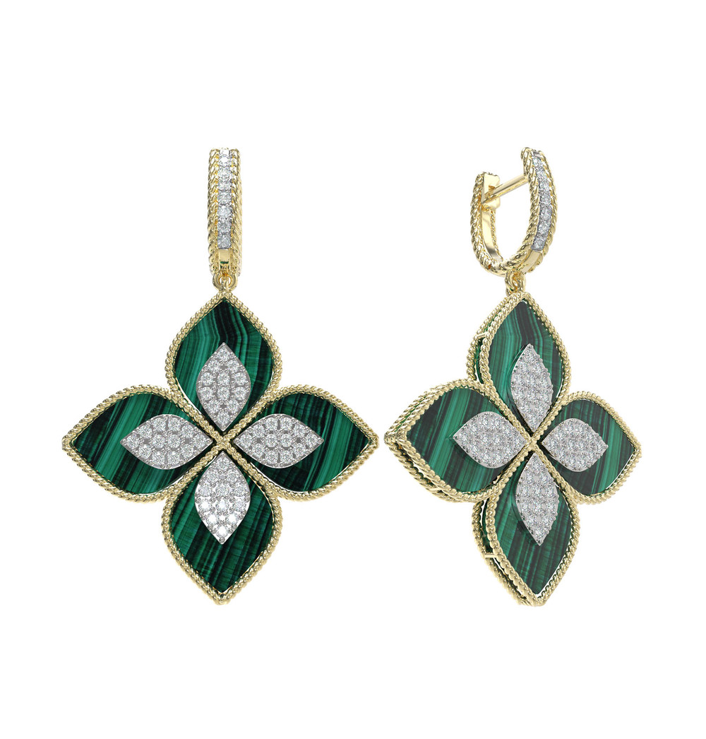 Серьги из лимонного золота c бриллиантами и малахитом