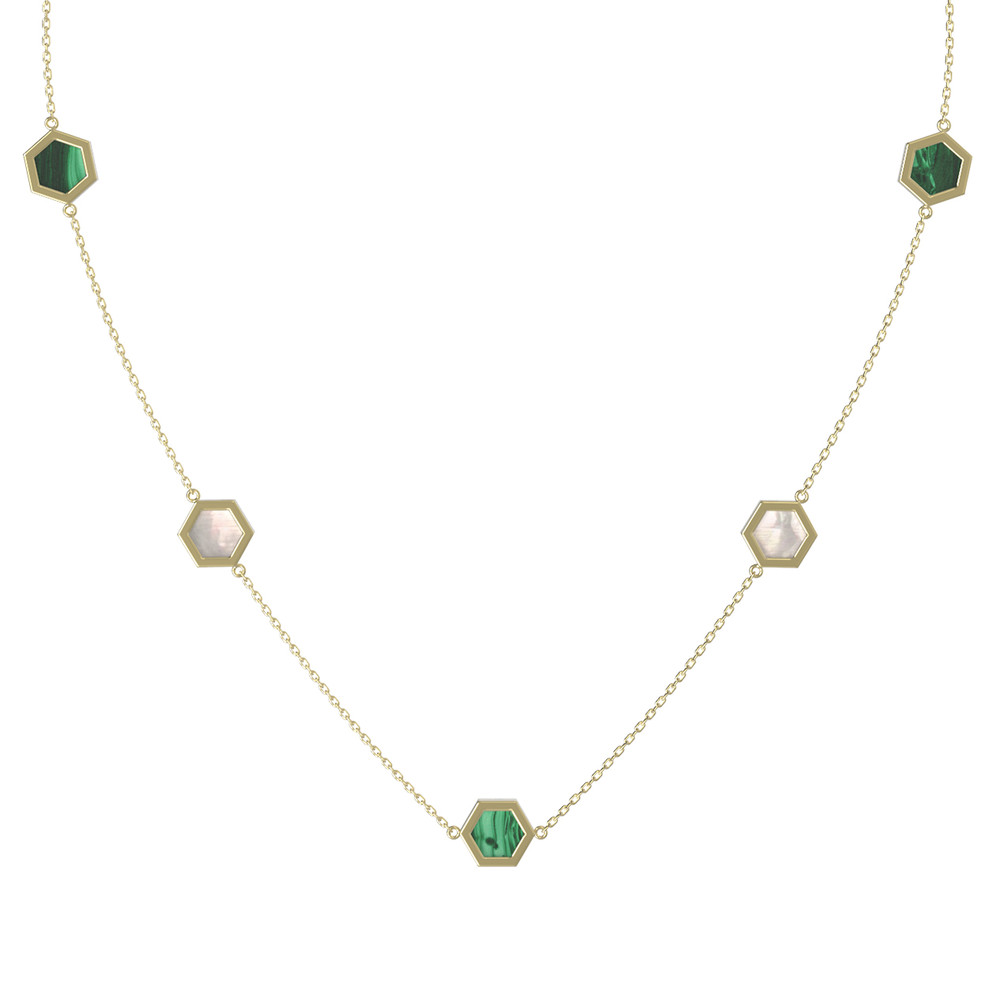 Колье из лимонного золота c малахитом и перламутром