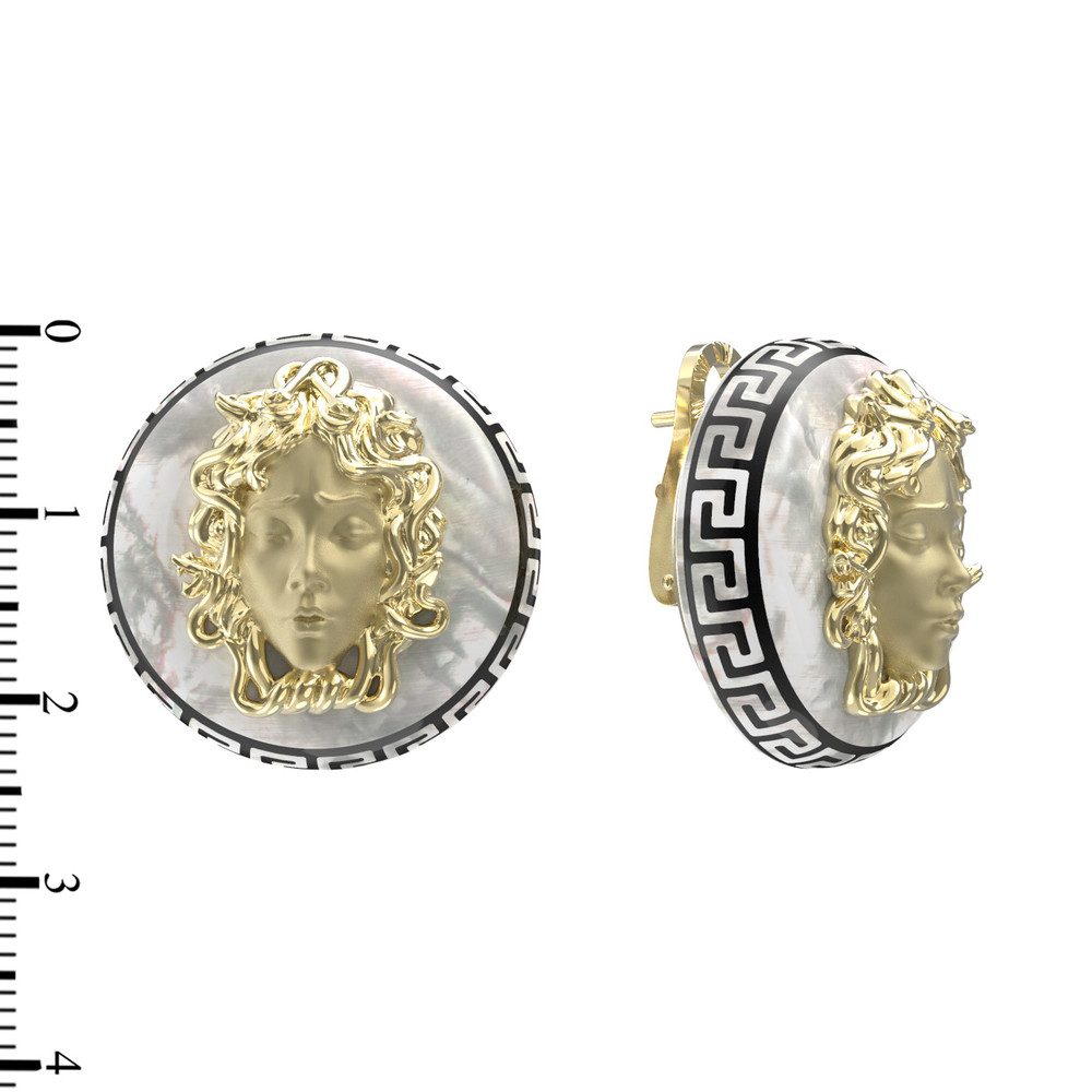 Серьги из лимонного золота c эмаль и перламутром