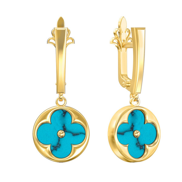 Серьги из лимонного золота c бирюзой