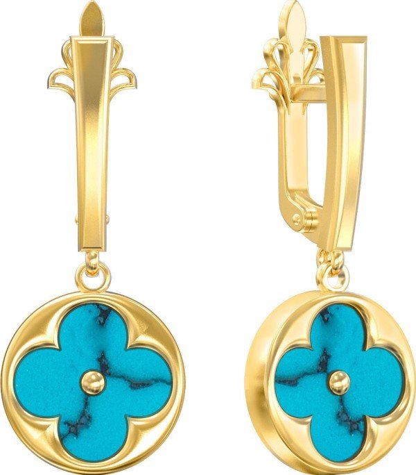 Серьги из лимонного золота c бирюзой