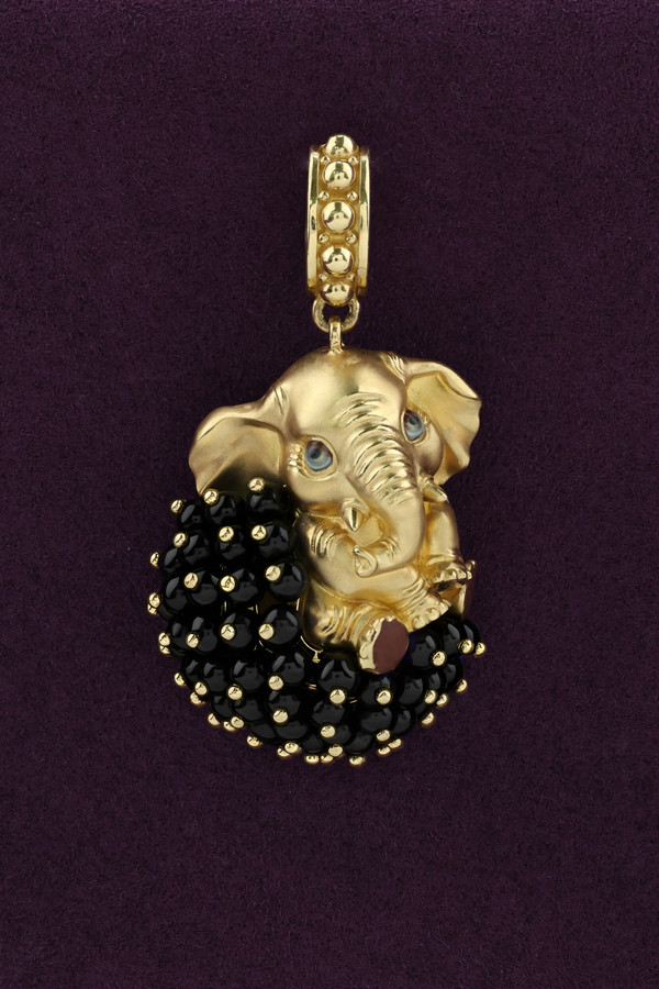 Подвеска из лимонного золота c эмаль и ониксом