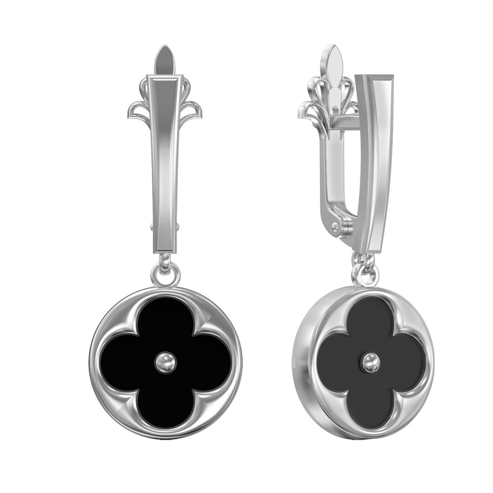 Серьги из белого золота c ониксом