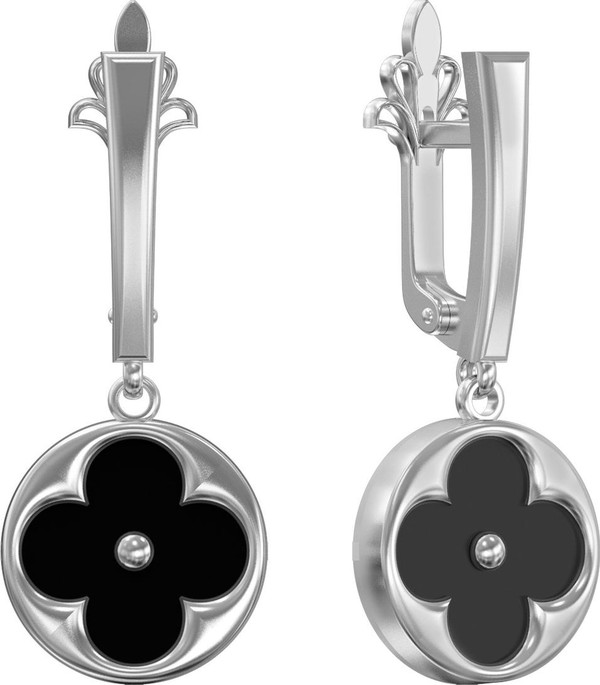 Серьги из белого золота c ониксом